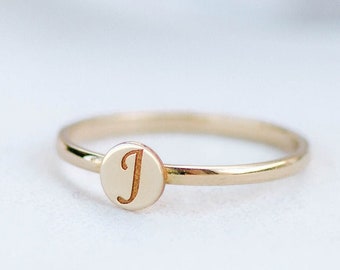 14K Initial Ring Mothers Ring - Custom Letter Monogram Stacking Ring Personalized - Birthday Gift for Her - Kyklos Jewelry - GR00198