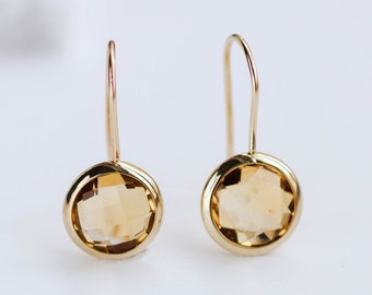 Citrine Earrings 14K Gold Natural Gemstone for Women - Genuine Simple Stone November Birthstone Earrings - Kyklos Jewelry GE000002