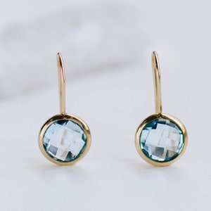 Blue Topaz Earrings 14K Solid Gold Drop December Birthstone Blue Topaz Jewelry Kyklos Jewelry Gift for Her GE00117 image 2