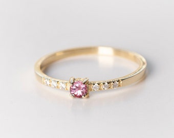 Pink Tourmaline Ring Diamonds 14K Gold Engagement - Pink Gemstone Ring - Anniversary Gift for Her - GR00020-006