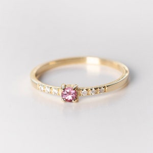 Pink Tourmaline Ring Diamonds 14K Gold Engagement - Pink Gemstone Ring - Anniversary Gift for Her - GR00020-006