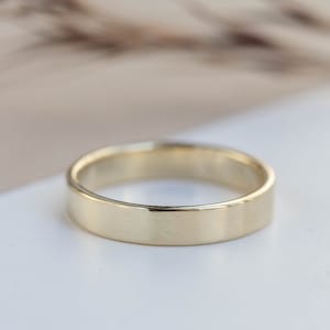 Mens Wedding Band 14K Gold Ring - Simple Wedding Band Stacking Flat - GR00147