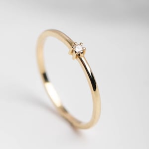 Minimalist Engagement Diamond Ring 14K Gold Solitaire - Tiny Dainty Stacking Ring for Women GR00097-001