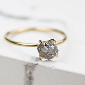 Raw Diamond Ring Gray 14K Gold - Rough Unique  Minimalist Modern Engagement Natural Diamond Ring - Gift for Her - GR00327