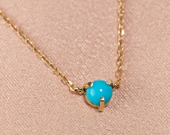 Turquoise Necklace 14K Gold - Dainty Minimalist Natural Gemstone 4mm Turquoise - December Birthstone Anniversary Gift for Her - GN00102