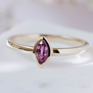 14K Gold Purple Sapphire Engagement Ring Marquise Cut Wedding Ring - GR00089