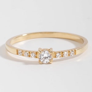 Classic Diamond Engagement Ring 14K Gold - Stacking Diamond Pave Wedding Band for Women - GR00020