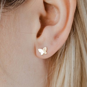 Tiny Butterfly Stud Earrings 14K Solid Gold - Fine Butterfly Studs - Birthday Gift for Girls   GE00040