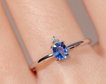 Bague Fiançailles 4ct Saphir Bleu Simulé & Diamants - Plaqué Or Blanc 14K Sur Argent
