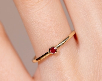 Ruby Ring 14K Gold - Bezel Engagement Ring - July Birthstone Ring - Tiny Solitaire Stacking Small Dainty - Kyklos Jewelry  - GR00280