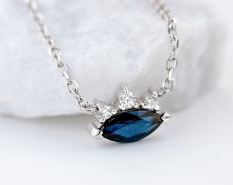 Sapphire Necklace Blue for Women 14K White Gold with Diamonds Layered Dainty - Birthday Gift for Her - September Birthstone GN00040