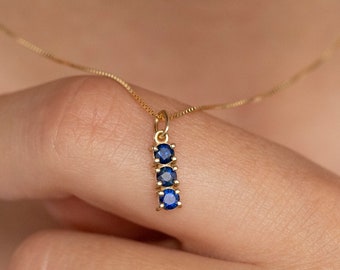 Blue Sapphire Pendant 14K Solid Gold for Women - Elegant Sapphire Necklace - September Birthday Gift GN000194-001