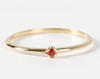 Orange Sapphire Ring 14K Solid Gold - Dainty Stacking Natural Gemstone Ring for Women - GR00021-006