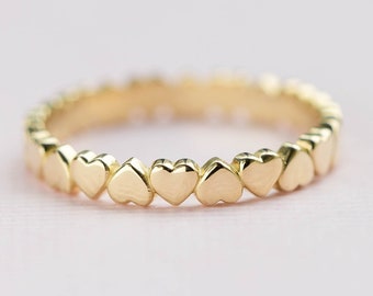 14K Gold Heart Wedding Band: Solid Gold Stacking Ring