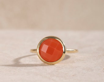 14K Gold Orange Moonstone Ring for Women - Dainty Gemstone Ring 8 mm 10mm - Gift for Her Kyklos Jewelry GR00007