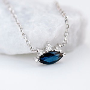 Sapphire Necklace Blue for Women 14K White Gold with Diamonds Layered Dainty - Birthday Gift for Her - September Birthstone GN00040