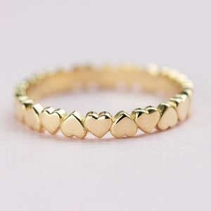 Heart Wedding Band Ring 14K Gold Eternity - Kyklos Jewelry Solid Gold Stacking Band for Women - GR00080