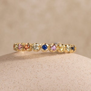 Regenbogen Saphir Ring 14K Gold - Alternativer Ehering für Frauen - Voll Eternity Ring - GR00319-010
