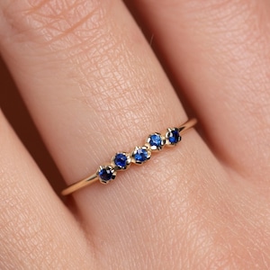 Blue Sapphire Ring Stacking 14K Solid Gold - 5 Stone Ring Modern Minimal - Gift for Her GR00071-001