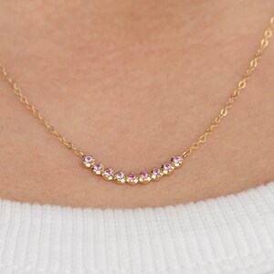 Pink Sapphire Necklace 14K Yellow Gold, Natural Gemstones Bar Necklace Layering for Women GN00001-002 image 1