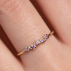 Pink Sapphire 14K Gold Wedding Ring: Dainty Stacking Band