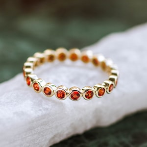 Orange Sapphire Band Ring 14K Gold Full Eternity - Sapphire Wedding Ring Stacking Alternative - Anniversary Gift for Her GR00340