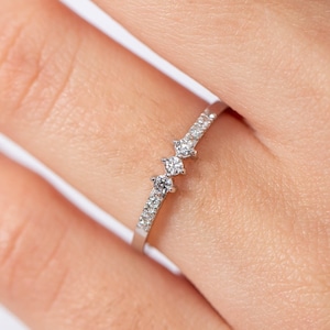 14K Weißgold Diamant Ring - Stapeln Zierliche halbe Eternity Band - GR00106