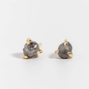 Raw Grey Diamond 14K Earrings Solid Gold  - Gray Natural Diamonds Stud Earrings 2 ct - Kyklos Jewelry - Mens Diamond Earring GE00020