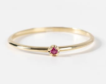 Dainty Ruby Ring 14K Gold - Tiny Engagement Small Natural Gemstone Ring - Gift for Her GR00021-004