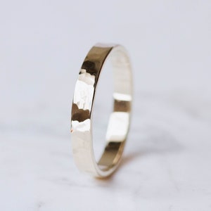 His and Hers Rustic Hammered Flat Wedding Band 14K Gold - Couples Wedding Band Mens Ring - Kyklos Jewelry GR00183
