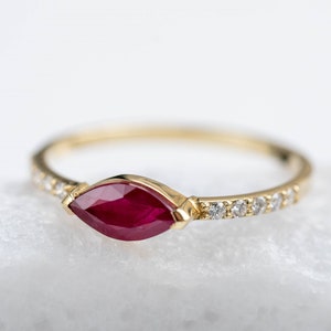 Ruby Engagement Ring, Ruby Marquise Diamond Pave Ring, 14K Gold Engagement Ring for Women, Kyklos Jewelry GR00121 image 4