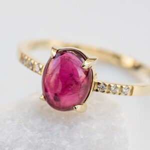 Oval Pink Tourmaline Diamond Ring - 14K Gold Anniversary Ring GR00063