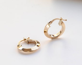 Small Hoop Earrings 14K Solid Gold for Women - Everyday Comfortable Geometric Hoops - Gift for Her GE00049