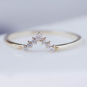 Curved Diamond Band Chevron - V Gold Diamond Ring -  Stacking Crown Wedding Ring GR00111