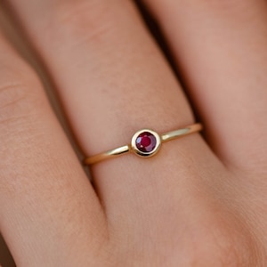Ruby Ring 14K Gold Dainty Stacking Simple Red Stone Bezel Modern July Birthstone GR00218