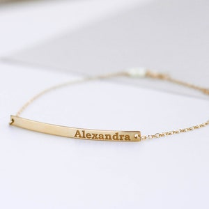 Custom Bar Bracelet 14K Solid Gold Personalized Engraved - Custom Name Coordinates Nameplate Bracelet - Gift for Her GB00030