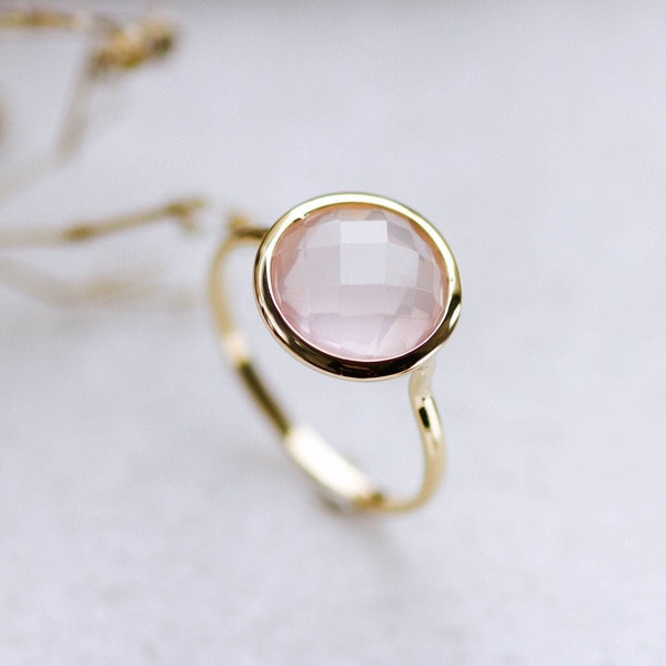 Rose Quartz Ring 14K Solid Gold for Women Natural Gemstone - Gold Ring Stacking Minimalist Delicate - Gift for Her Kyklos Jewelry