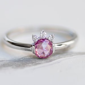 Pink Sapphire Engagement Ring Diamond Rose Cut 14K White Gold - Modern Wedding Ring Women GR00330