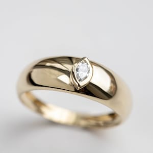 Diamond Dome Ring Chunky 14K Gold Marquise - Bezel Statement Modern Diamond Ring for Women - GR00370