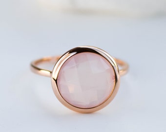 14K Gold Rose Quartz Ring for Women - Natural Pink Quartz Gemstone Ring - Gift for Her - GR00007