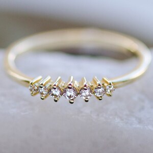 Diamond Wedding Ring 7 Diamonds Gold Band Delicate Stacking 14K Solid Gold Ring Kyklos Jewelry GR00209 image 3