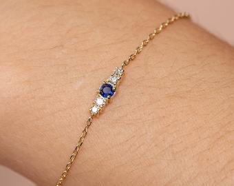 Blue Sapphire Diamond Bracelet 14K Gold - September Birthstone Birthday Gift for Her with Natural Gemstones GB00012
