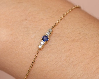 Blue Sapphire Diamond Bracelet 14K Gold - September Birthstone Birthday Gift for Her with Natural Gemstones GB00012