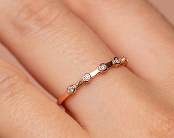 Dainty Gold Ring for Women with 5 Diamonds, Delicate Stacking Ring, Wedding Ring Gift for Her  GR00025