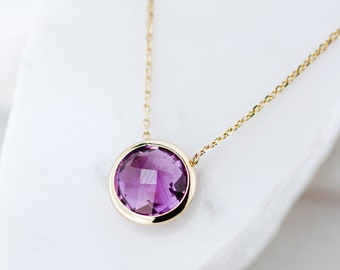 Purple Amethyst Necklace 14K Solid Gold - Natural Gemstone Jewelry for Women - February Birthstone Gift for Her GN00002-002