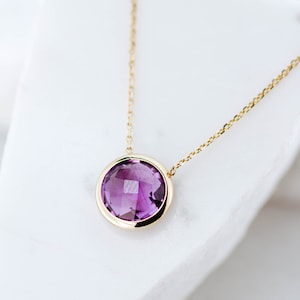 Purple Amethyst Necklace 14K Solid Gold Natural Gemstone Jewelry for Women February Birthstone Gift for Her GN00002-002 image 1