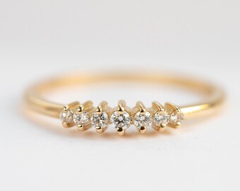 Diamond Wedding Ring 7 Diamonds Gold Band Delicate Stacking 14K Solid Gold Ring Kyklos Jewelry GR00209