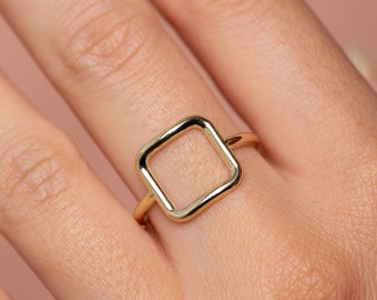 14K Gold Ring Open Square Minimalist - Geometric Solid Gold Ring for Women Everyday - Gift for Her Kyklos Jewelry GR00088