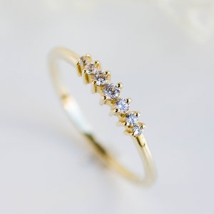 Diamond Wedding Ring 7 Diamonds Gold Band Delicate Stacking 14K Solid Gold Ring Kyklos Jewelry GR00209 image 6