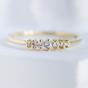 Diamond Wedding Ring 7 Diamonds Gold Band Delicate Stacking 14K Solid Gold Ring Kyklos Jewelry GR00209 image 4